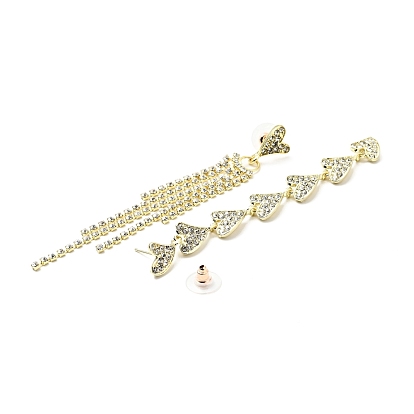 Crystal Rhinestone Heart Tassel Asymmetrical Earrings with 925 Sterling Silver Pins, Alloy Long Dangle Stud Earrings for Women