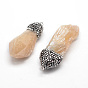 Nuggets cristal druzy naturelle grands pendentifs, avec strass argile polymère et les accessoires en laiton de tonalité de platine, 46~60x12~19x6~18mm, Trou: 1.5mm