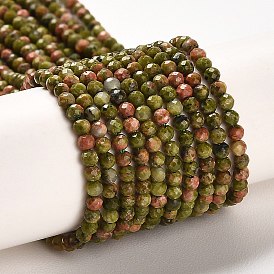 Natural Unakite Beads Strands, Faceted, Rondelle, Grade AA