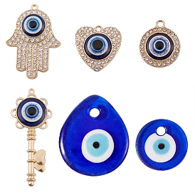 6Pcs 6 Style Evil Eye Pendants Kit for DIY Jewelry Making, Including Zinc Alloy Rhinestone & Lampwork & Glass Pendants