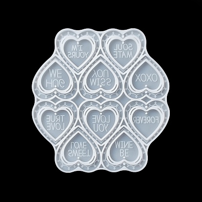 Moules à pendentif en silicone pour la saint valentin, moules de résine, pour porte-clés claps fabrication artisanale, coeur avec le mot
