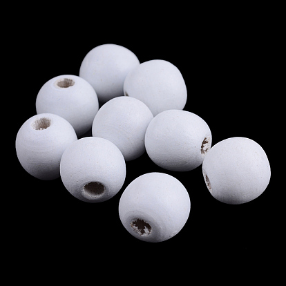 Dyed Natural Wood Beads, Round, White
