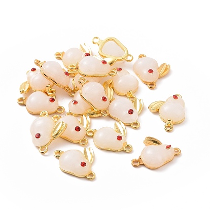 Glass Imitation Jade Connector Charms, Rabbit Links, with Alloy Hyacinth Rhinestone Findings