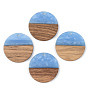 Opaque Resin & Walnut Wood Pendants, Flat Round