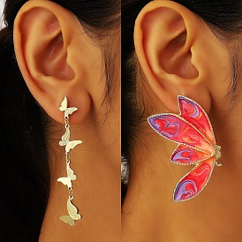 Exquisite Alloy Butterfly Earrings for Women - Long Statement Summer Ear Drops with Oil Drip Effect