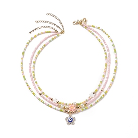 3 pcs 3 ensemble de colliers de perles de style coquillage et fleurs en argile polymère et graines de verre, collier empilable de charmes de mauvais œil d'émail d'alliage pour des femmes