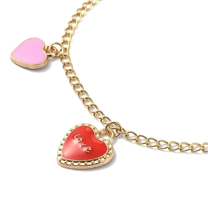 Heart with Word Love Alloy Enamel Charm Bracelet, Ion Plating(IP) 304 Stainless Steel Bracelet for Valentine's Day