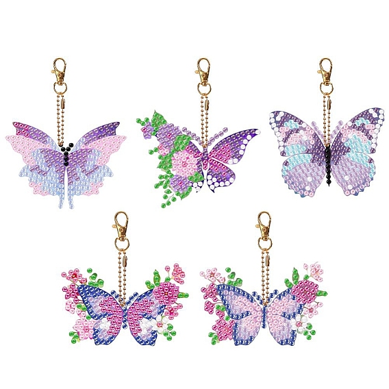 Kits de decoración colgante diy mariposa, Incluye bolsa de pedrería de resina., bolígrafo adhesivo de diamante, bandeja, placa y pegamento, fornituras de arcilla y metal.