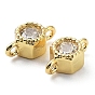 Rack Plating Brass Pave Clear Cubic Zirconia Connector Charms, Long-Lasting Plated, Hexagon Links