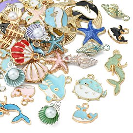 50 pcs 50 styles pendentifs en émail en alliage d'animaux marins, formes mixtes