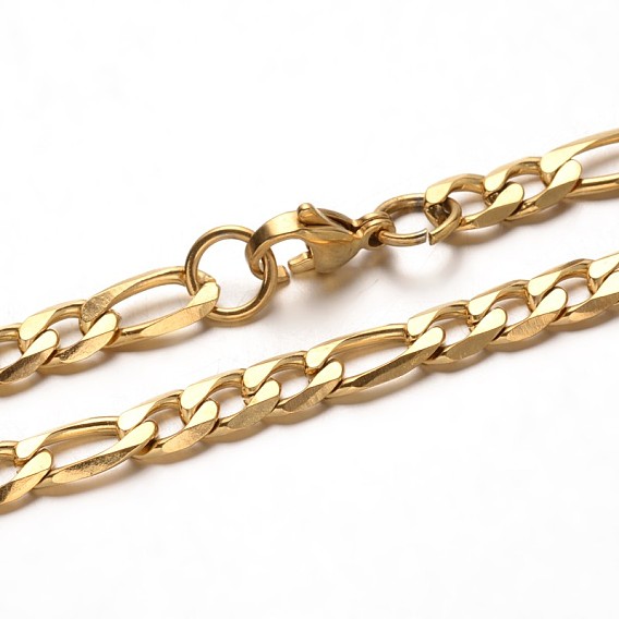 Trendy 304 Stainless Steel Figaro Chain Bracelets, with Lobster Clasps, Faceted, 205mm