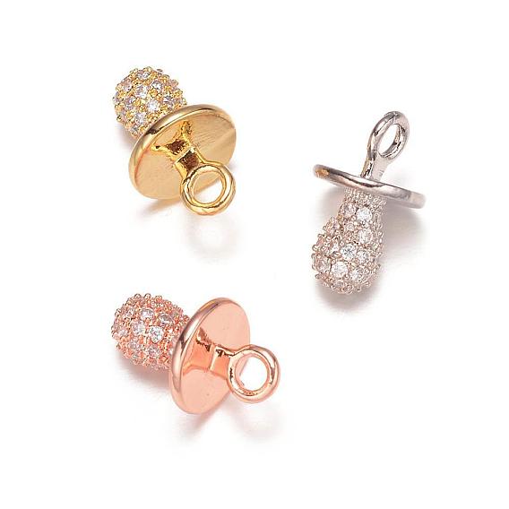 Dummy Pacifier Brass Micro Pave Cubic Zirconia Charms, 13x8mm, Hole: 2mm