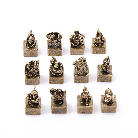 Brass Mini Stamper Display Decorations, 3D 12 Chinese Zodiac Signs Pendants for DIY Keychains