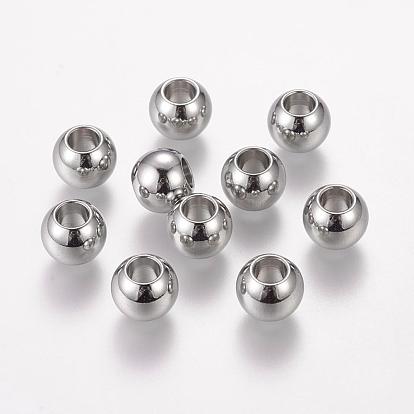 304 acier inoxydable perles européennes, baril, Perles avec un grand trou   , 10x8mm, Trou: 5mm