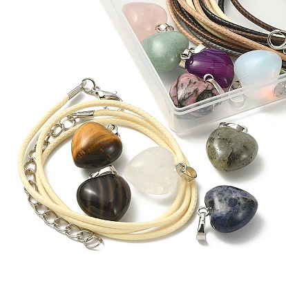 Набор для изготовления ожерелья в форме сердца своими руками, в том числе изготовление ожерелья из плетеного вощеного хлопкового шнура, природные и синтетические смешанные подвески драгоценных камней