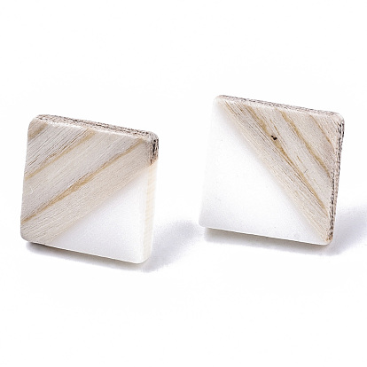 Opaque Resin & Wood Stud Earrings, with 304 Stainless Steel Pin, Rhombus
