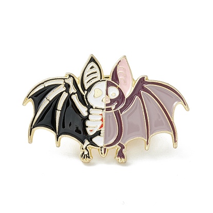 Skeleton Bat Enamel Pin, Halloween Alloy Brooch for Backpack Clothes, Light Gold