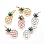 Brass Enamel Charms, with Micro Pave Cubic Zirconia and Jump Rings, Pineapple