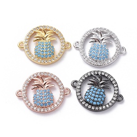 Brass Micro Pave Cubic Zirconia Links Connectors, Ring and Pineapple
