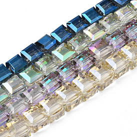 Plaquent verre transparent perles brins, de couleur plaquée ab , facette, cube