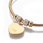 304 Stainless Steel Charms Bangles, with Polymer Clay Rhinestone, Shell and Magnetic Clasps, Heart