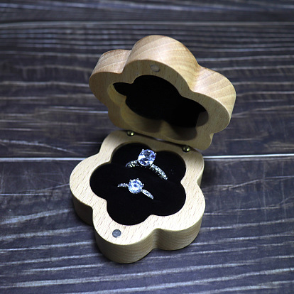 Boîtes de rangement pour alliances en bois fleuri avec intérieur en velours, coffret cadeau en bois pour bague de couple avec fermoirs magnétiques