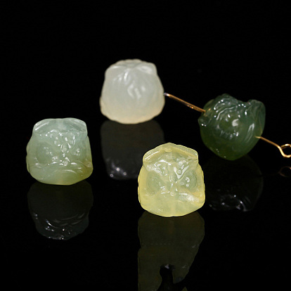 Natural Xiuyan Jade Carved Beads, Lion Heads