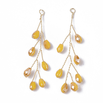 Perles de rocaille en verre enroulées de gros pendentifs, avec fils en laiton plaqué or