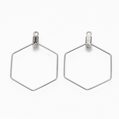 304 Stainless Steel Wire Pendants, Hoop Earring Findings, Hexagon