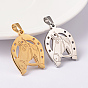 Ion Plating(IP) 304 Stainless Steel Pendants, Horse with Horseshoe