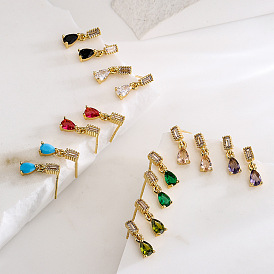 18K Gold Plated Geometric Water Drop Zirconia Earrings for Women