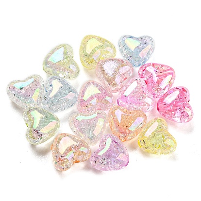 UV Plating Transparent Crackle Acrylic Beads, Iridescent Heart
