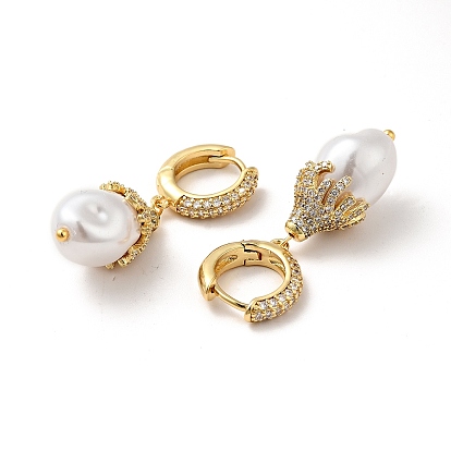 Pendientes colgantes de aro con perlas de imitación abs y circonita cúbica transparente, joyería de latón chapado en rack para mujer