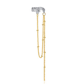 Шикарные серьги-каффы с фактурой золота и серебра на длинной цепочке для ушей без пирсинга