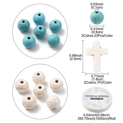 DIY Cross Bracelet Making Kit, Including Synthetic Magnesite & Turquoise Beads, Elastic Thread