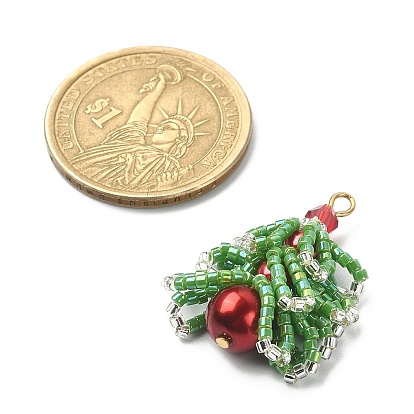 MIYUKI Delica Beaded Pendents, with Glass Beads and 304 Stainless Steel Findings, Christmas Tree Charms