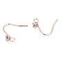 Brass Earring Hooks, Ear Wire, with Clear Cubic Zirconia and Horizontal Loop, Long-Lasting Plated