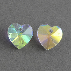 Heart Electroplated Glass Pendants, Faceted, 14x14x8mm, Hole: 1.5mm