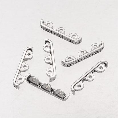 3 Holes Tibetan Style Alloy Spacer Bars, Lead Free and Cadmium Free, 24x4x6mm, Hole: 1.5mm