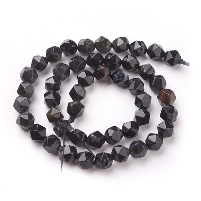 Petrificados perlas de madera hebras naturales, cuentas redondas con corte de estrella, facetados