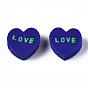 Handmade Polymer Clay Beads, Heart with Word Love