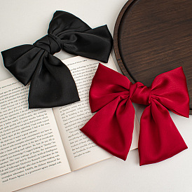 Large Red Satin Bow Hair Clip with Spring for High-end Lolita Style