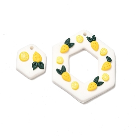 Ensembles de pendentifs en argile polymère faits à la main, hexagone au citron et à la fraise