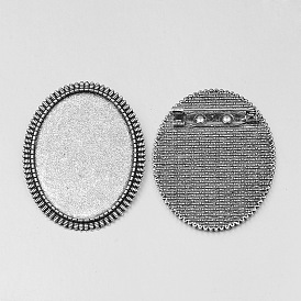 Supports broches pour cabochon lunette millésime tibétains alliage, sans cadmium et sans plomb, avec accessoires de bar avec dos d'épingle en fer, plateau ovale: 30x40 mm, 47x37x2 mm, broche: 0.8 mm