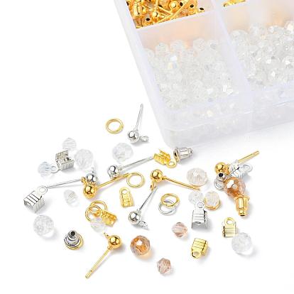 Kits de fabrication de bijoux diy, y compris les perles rondes en plastique ABS imitation perle, apprêts en fer et fil de cristal élastique