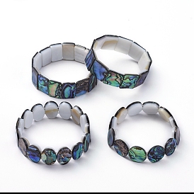 Bracelets extensibles en coquille d'ormeau naturel / coquille de paua, bracelets perlés, formes mixtes