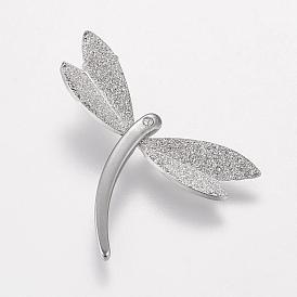 Trendy Dragonfly Necklace Findings 304 Stainless Steel Textured Pendants, with Rhinestone