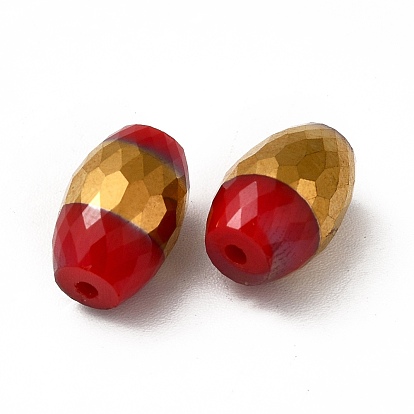 Opaque Electroplate Glass Beads, Half Golden Plated, Faceted, Oval