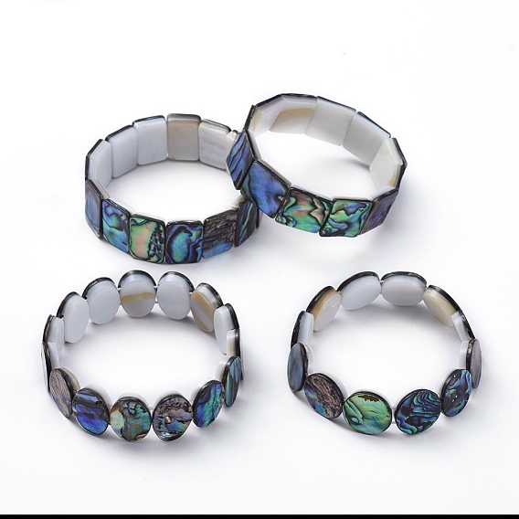 Natural Abalone Shell/Paua Shell Stretch Bracelets, Beaded Bracelets, Mixed Shapes