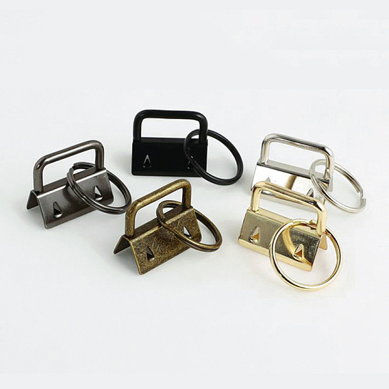 Iron Ribbon Ends with Keychain Split Ring, for Key Clasp Making